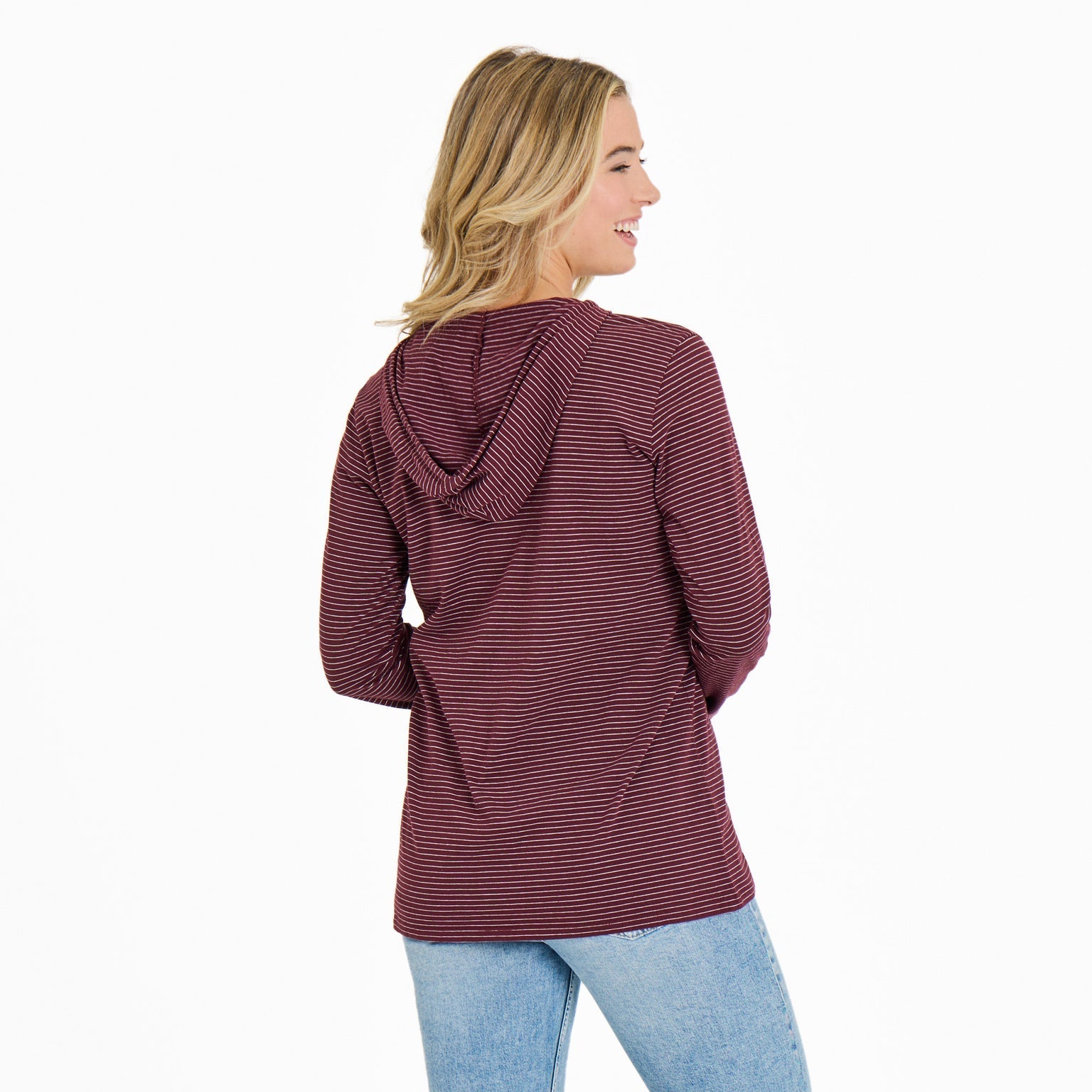 Dog Walking L/S Striped Crusher-LITE Hooded Tee - Deep Burgundy - 139698