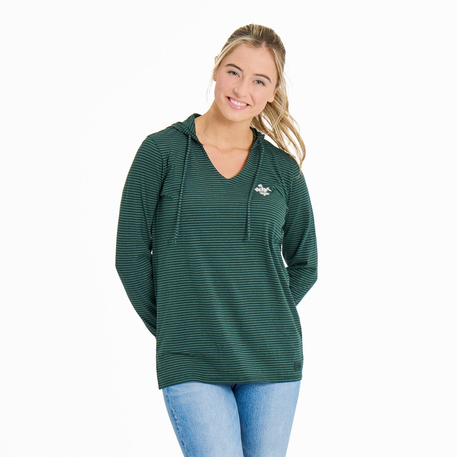 Crafty Wildflowers L/S Striped Crusher-LITE Hooded Tee - Treeline Green - 139701