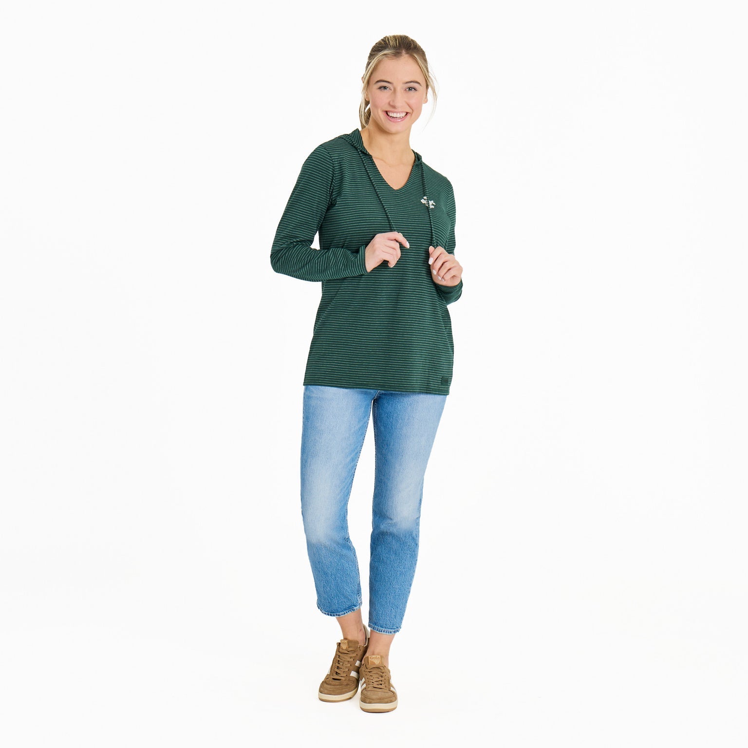 Crafty Wildflowers L/S Striped Crusher-LITE Hooded Tee - Treeline Green - 139701