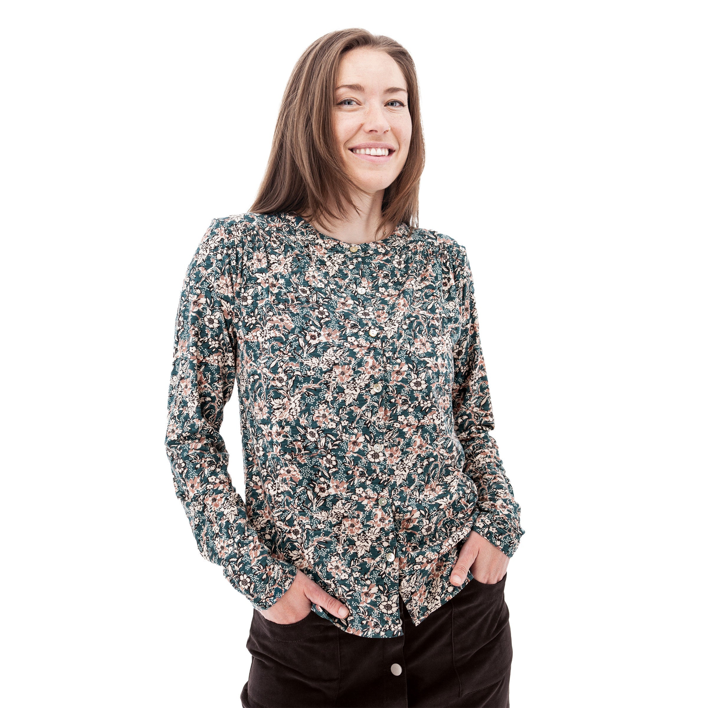 Amaryllis Smocked Floral Top - M22099AQ