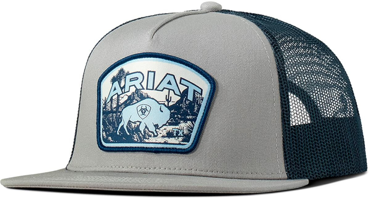 Ariat Embroidered Buffalo Patch Snap Back Hat - Grey - A300091506